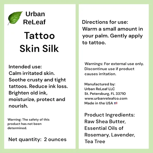 Vista 6 de Urban ReLeaf ¡Seda de piel de tatuaje! ¡Cura la tinta nueva rápido! ¡Ilumina los tatuajes viejos! Ungüento de crema de manteca de karité 100%