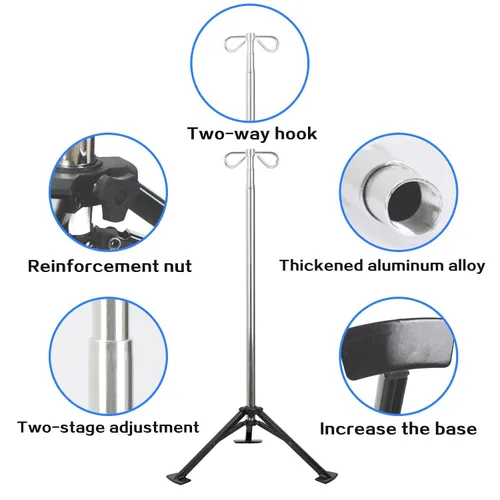Vista 3 de Portátil Iv Pole pad retráctil aleación de aluminio Iv Pole - Plegable Infusión Polo - Hospitales Clínicas Familias Comunidades Clínicas de mascotas