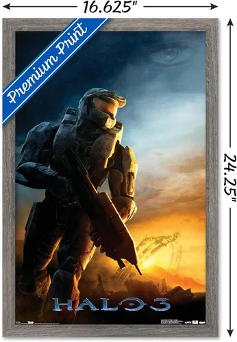 Vista 3 de Trends International Halo 3 - Póster de pared del Despertar, 14.725 x 22.375 pulgadas, versión con marco de madera tipo granero