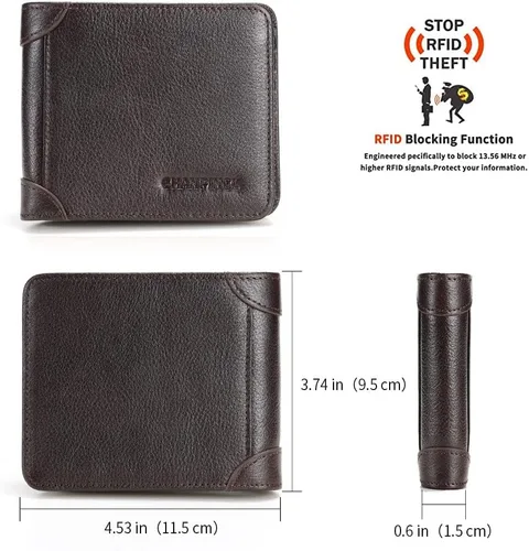 Vista 53 de Billetera de piel triple con bloqueo RFID para hombre con 2 ventanas de identificación, 2 compartimentos para efectivo, 6-8 ranuras para tarjetas