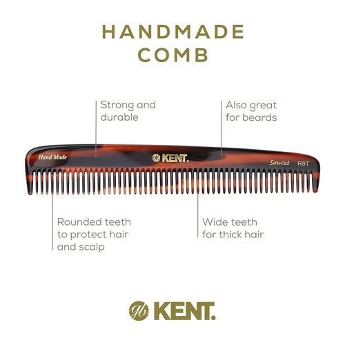Vista 4 de Kent R9T - Peine para desenredar todo el cabello grueso, dientes anchos para cabello grueso, rizado y ondulado. Peine desenredante para aseo