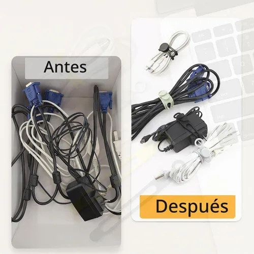 Vista 5 de Organizador de Cables de Datos, NUEVAS Bridas Elásticas de Silicona 2026, Bridas de Cable Reutilizables Organizador de Gestión de Cables