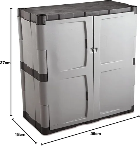 Vista 3 de Rubbermaid Freestanding Storage Cabinet with Doors 18"D x 36"W x 37"H Medium Gray/Black Two-Shelf Lockable Cabinet for Indoor/Outdoor/Garage Storage