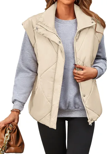 Vista 3 de MEROKEETY Chaleco acolchado de invierno para mujer 2024 con cuello alto, con cremallera, con bolsillos