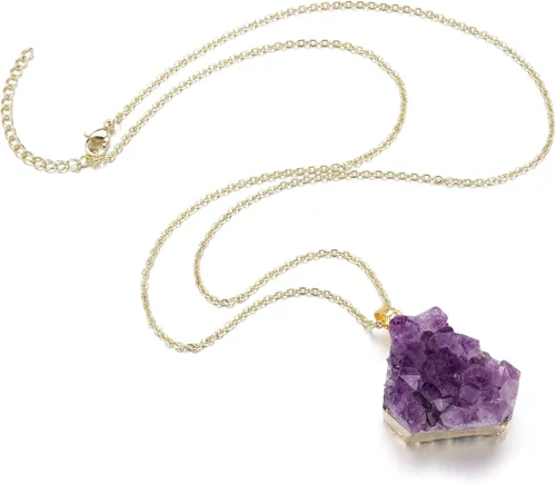 Vista 5 de Jovivi Collar de cristal de amatista natural para mujeres y hombres, collar con colgante de piedra de cuarzo de amatista áspera irregular