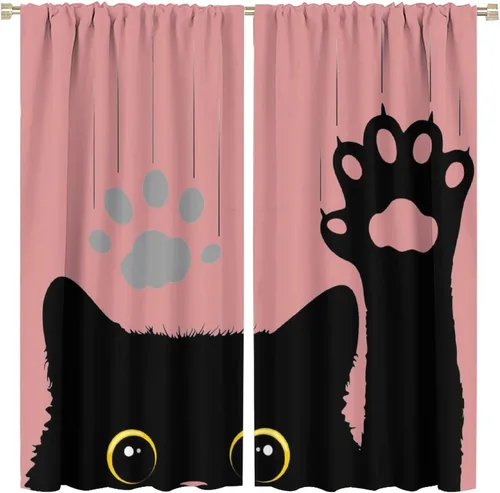 Vista 11 de Cortinas opacas de gato abstracto, arte simple, universo planeta, dibujos animados, lindo, divertido, colorido, gato, azul, niños, niñas, niños