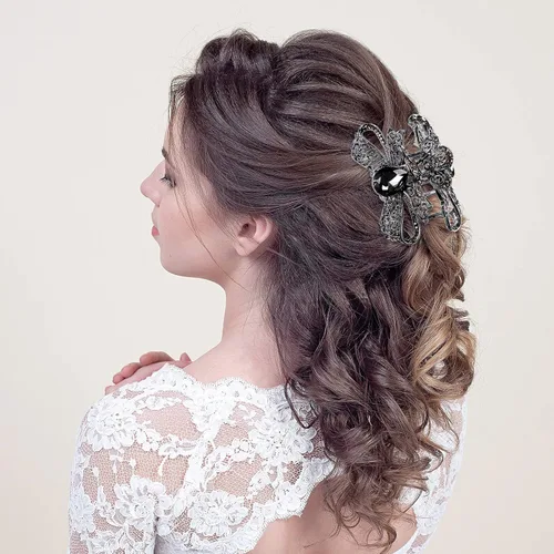 Vista 6 de Chuangdi 4 pinzas para el cabello con diamantes de imitación de cristal vintage, pinza de metal con diamantes de imitación brillantes con purpurina