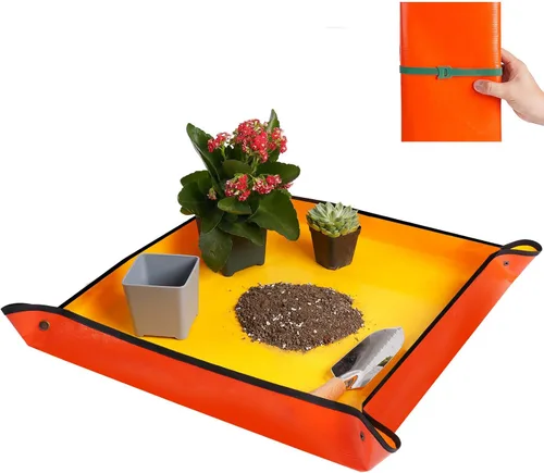 Vista 15 de HNXTYAOB 2 PCS Alfombrilla de Trasplante de 27" x 27" para Plantas de Interior y Control de Desorden, Bandeja para Macetas Engrosada e Impermeable
