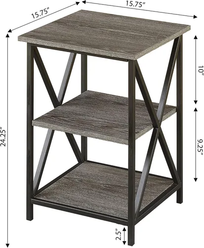 Vista 3 de Convenience Concepts Tucson - Mesa auxiliar con estantes, gris desgastado/negro