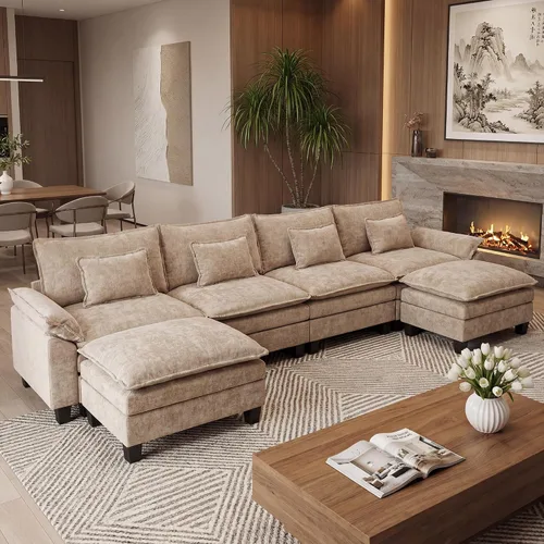 Vista 15 de URRED - Sofá seccional modular Cloud, sofá moderno en forma de L de 87" con profundidad de asiento con otomana y almohadas, ultra cómodo sofá