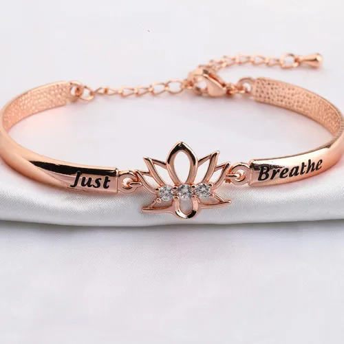 Vista 4 de WUSUANED Pulsera de flor de loto espiritual con tarjeta de mensaje, joyería de yoga curativa, regalo inspirador para mujeres