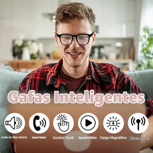 Vista 2 de Lentes inteligentes AI, lentes de traducción Bluetooth anti luz azul con 164 llamadas manos libres y audio, lentes de sol inteligentes