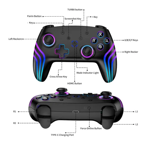 Vista 7 de VidPPluing 2 Pack Switch Controllers, RGB Switch 2 Controller for Nintendo Switch/Switch 2/Lite/OLED, Wireless Pro Controller with Motion