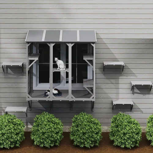 Vista 8 de ketive Cat Catio, Recinto de Caja de Ventana Expandible para Múltiples Gatos de Interior, Cómoda Casa Percha de Madera para Mascotas Pequeñas, Uso