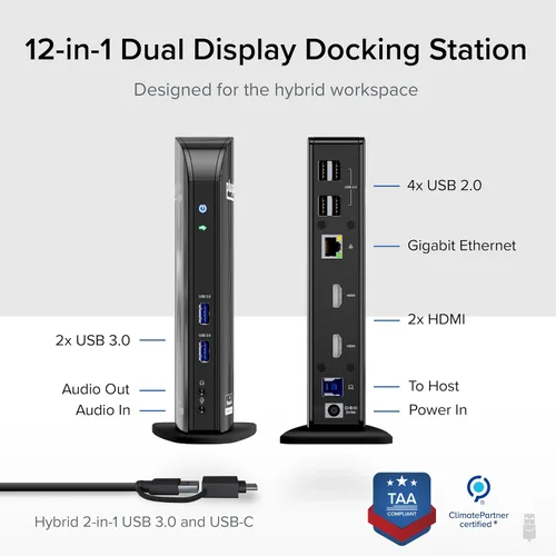 Vista 2 de Plugable Estación de acoplamiento universal para computadora portátil, monitor HDMI dual para Windows y Mac (requiere controlador), USB 3.0 o USB-C