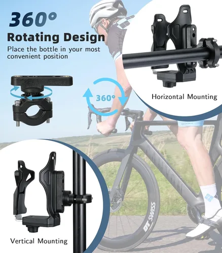 Vista 4 de MoKo Soporte para botella de agua para bicicleta, jaula ajustable para botella de agua de 1.9-3.6 pulgadas de diámetro, para manillar y marco, Negro