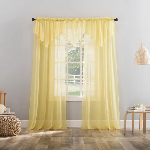 Vista 3 de No. 918 Erica - Juego de 3 cortinas de gasa triturada con cuentas transparentes con bolsillo para cortinero Amarillo