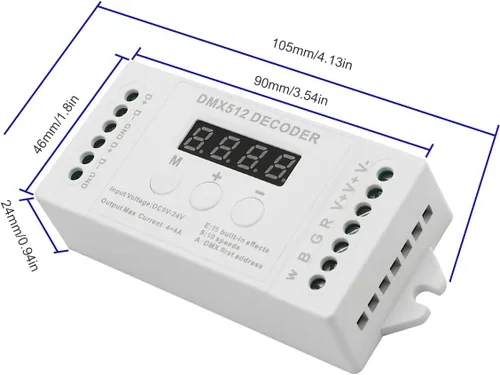Vista 3 de AKEPO Mini decodificador de pantalla digital DMX de 4 canales, controlador DMX512 para luces LED RGBW DC9-24V 4A/CH con 15 efectos integrados