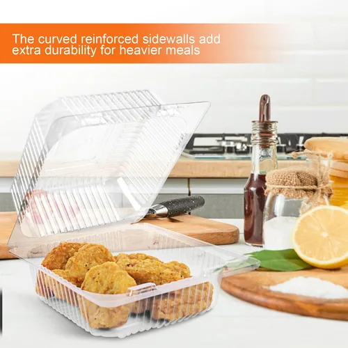 Vista 4 de 100 Piezas Recipientes de Plástico Transparente para Llevar, Recipiente Desechable Tipo Almeja para Postres con Tapa, para Ensaladas, Pasta