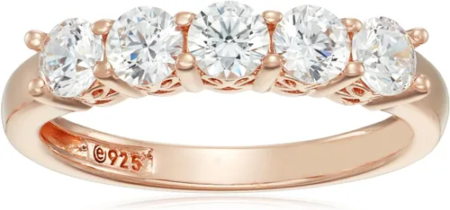 Vista 32 de Amazon Essentials Anillo de plata de ley de cinco piedras con circonita cúbica de corte redondo Infinite Elements (anteriormente colección Amazon)