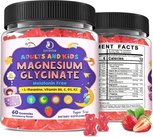 Vista 9 de Gomitas de glicinato de magnesio para niños mayores de 4 años y adultos, glicinato de magnesio 150/300 mg para sueño natural, relajación y apoyo