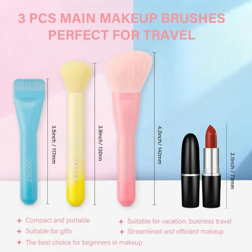 Vista 3 de docolor Brochas de Maquillaje 3 Piezas Base Polvo Rubor Brocha Premium Brocha de Maquillaje Facial Para Aplicar y Mezclar polvo, base, bronceador