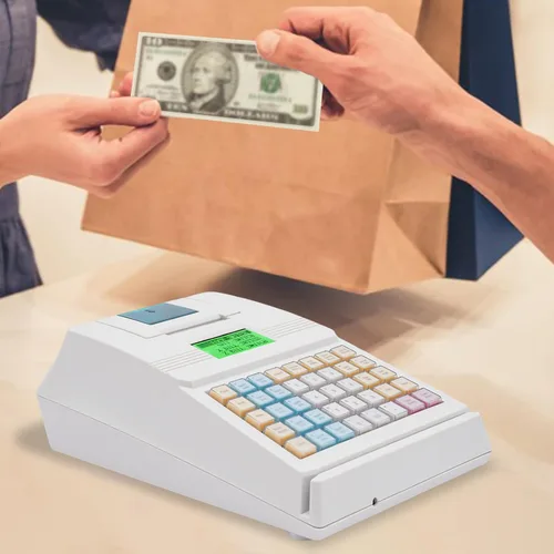Vista 6 de Caja registradora electrónica de 40 teclas con cajón de efectivo, compatible con sistema antirrobo, múltiples funciones, cajas registradoras