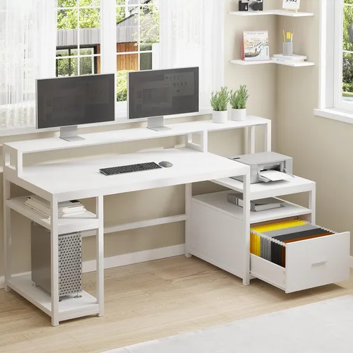 Vista 11 de SEDETA Escritorio para computadora con 5 cajones, toma de corriente, luces Negro con luces LED