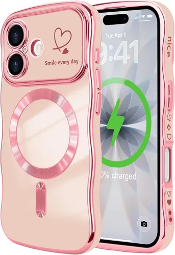 Vista 43 de LCHULLE - Funda magnética para iPhone 13 para mujeres y niñas, con forma ondulada, color azul bebé [Compatible with MagSafe] Cute Curly Wave, Love