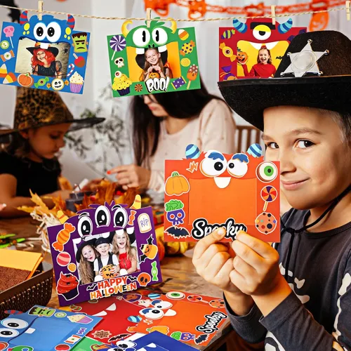 Vista 5 de Funrous 24 piezas de marcos de fotos kits de manualidades de papel de Halloween tema de dibujos animados marco de fotos DIY kits de manualidades