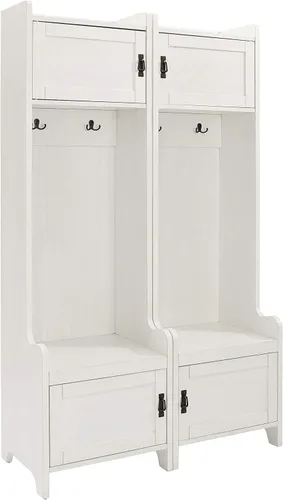 Vista 15 de Crosley Furniture Fremont - Árbol de pasillo con armarios de almacenamiento y ganchos para colgar percheros, color blanco envejecido