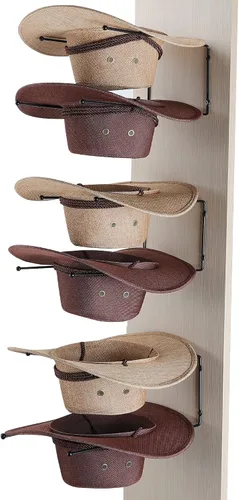 Vista 7 de Taozun 4 piezas Soporte para sombreros de vaquero para pared, soportes para sombreros para almacenamiento y exhibición, colgador de sombreros