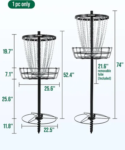 Vista 8 de Disc Golf Basket 24/12 Chain LED Night & Adjustable Height Options