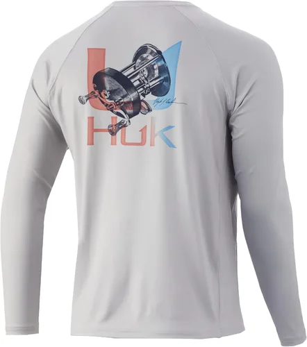 Vista 28 de HUK Camiseta de pesca de manga larga con protección solar para hombre Vc Pursuit Pescado de hueso - Glaciar
