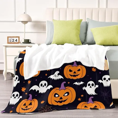 Vista 7 de D-Story Manta de vellón de Halloween, manta de calabaza de otoño para sofá, cama, habitación, regalos de Acción de Gracias para niños y adultos, 50