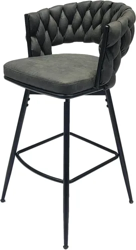 Vista 4 de Technical - Juego de 2 taburetes de bar tejidos de cuero, taburetes de bar con patas negras, sillas de isla de cocina no ajustables, taburetes