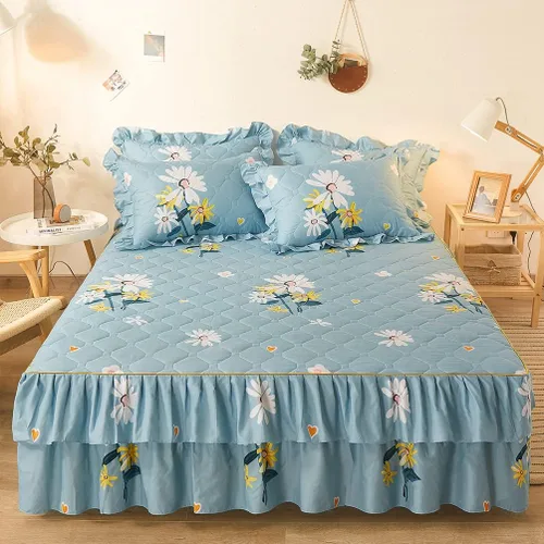 Vista 2 de Juego de falda de cama con volantes de 3 piezas, 3 piezas, cobertura lateral de 15.7 pulgadas, suave y cálida
