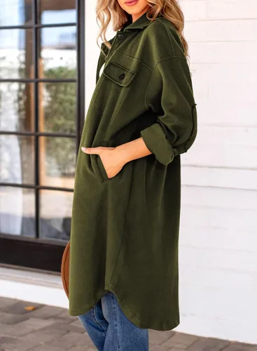 Vista 3 de Dokotoo Chaqueta de manga larga para mujer, para otoño e invierno, con botones, ajuste holgado