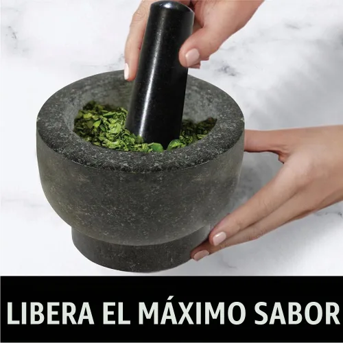 Vista 8 de GORILLA GRIP Juego de mortero y mazo de servicio pesado con base antideslizante, 100% piedra de granito molcajete tazón de guacamole, moler semillas