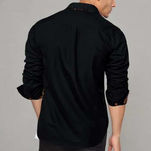 Vista 7 de DiBanGu Camisa casual de manga larga con botones para hombre, cuello de ajuste regular