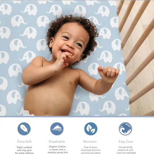 Vista 3 de Sábanas bajeras 100% de algodón orgánico para colchones estándar de cuna y niños pequeños, 28 x 52 pulgadas y hasta 6 pulgadas de grosor. Niños
