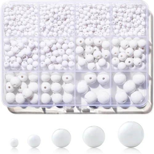 Vista 10 de 1200 piezas de cuentas negras, cuentas de acrílico tipo pony, cuentas redondas lisas de 4/6/8/10/12 mm para pulseras, cuentas espaciadoras de perla