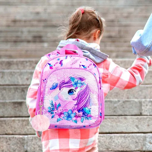 Vista 3 de UFNDC Mochila infantil para niñas, bonita mochila preescolar de unicornio, bolsa escolar de lentejuelas para jardín de infantes