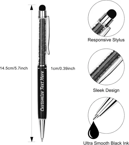 Vista 3 de Bolígrafos personalizados – Bolígrafos de cristal personalizados con tinta negra – Lápiz capacitivo personalizado a granel con tu nombre o masaje