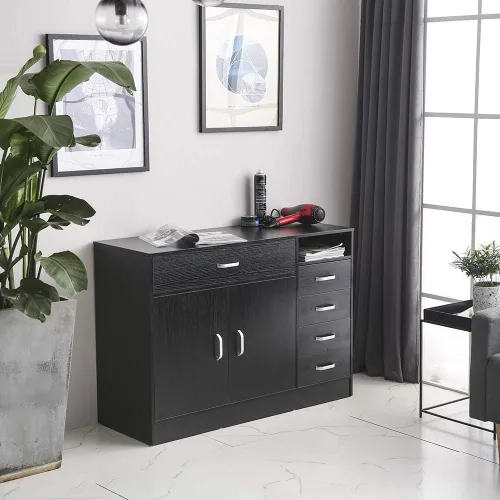 Vista 2 de Gabinete de equipo de spa para salón de belleza, color negro, clásico, peluquería, peluquería, peluquería, peluquería, peluquería, peluquería