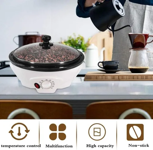 Vista 4 de JIAWANSHUN Tostador de café eléctrico 17.64 oz Tostador de grano de café 32.0-464.0 °F antiadherente para el hogar granos de cacahuete tostador 1200