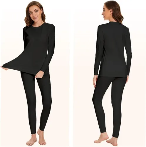 Vista 2 de Long Johns - Conjunto de ropa interior térmica con forro polar para mujer, ropa interior larga cálida, capa base, clima frío