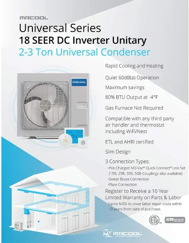 Vista 5 de MRCOOL Serie Universal 24,000 BTU 2-ton R-454B Condensador y manipulador de aire UHP1824AH1824-O