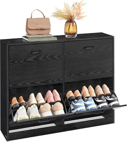 Vista 7 de VASAGLE Gabinete de zapatos con 4 puertas abatibles, armario de almacenamiento para 16-28 pares de zapatos, divisores ajustables, para entrada, 9.4