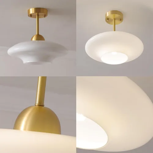 Vista 7 de Lámpara de techo de vidrio blanco moderna de montaje semiempotrado con pantalla de cúpula de globo de leche, luces de techo de mediados de siglo
